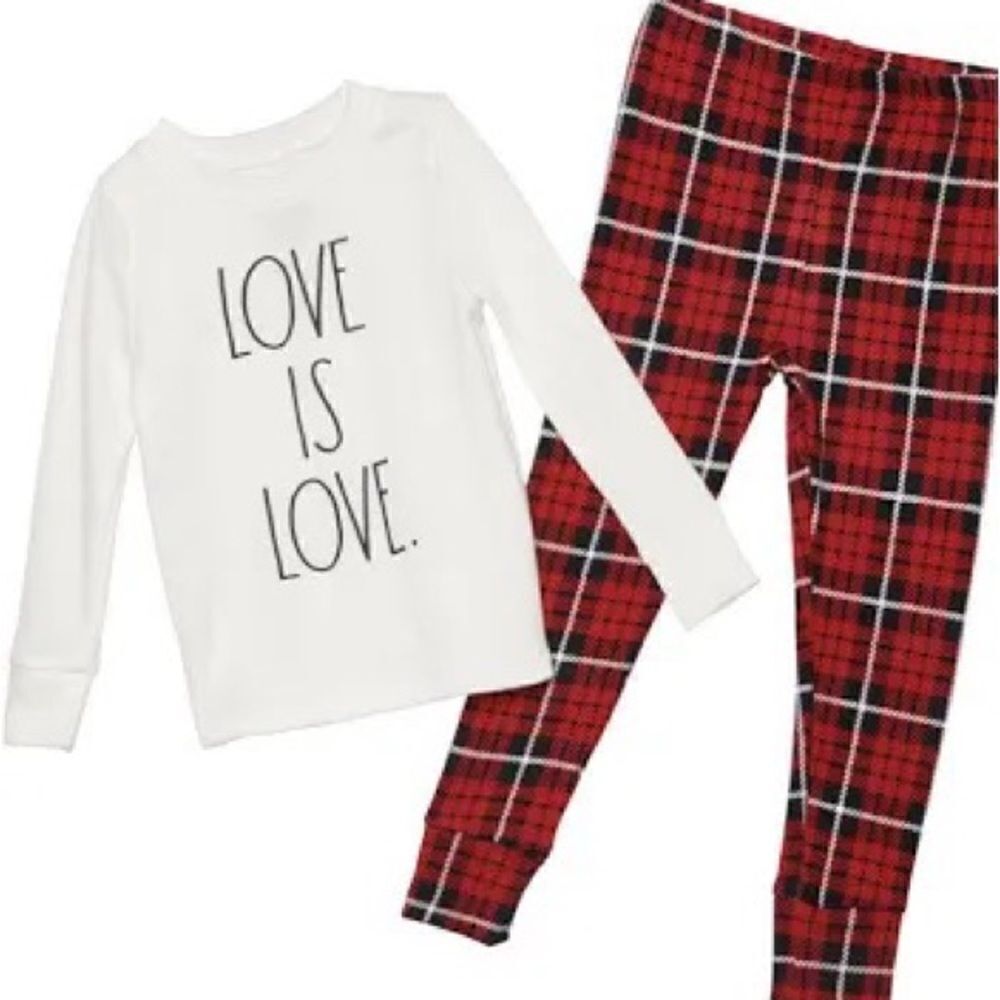 Rae Dunn size 2T plaid pajamas set red